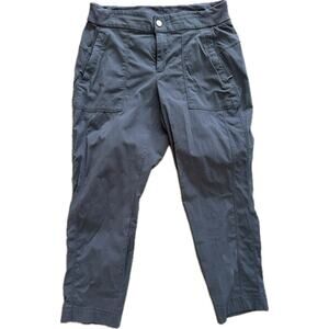 Athleta Trekkie Nylon Pants 8 Gray Snap Front Zipper Pockets Travel Hiking